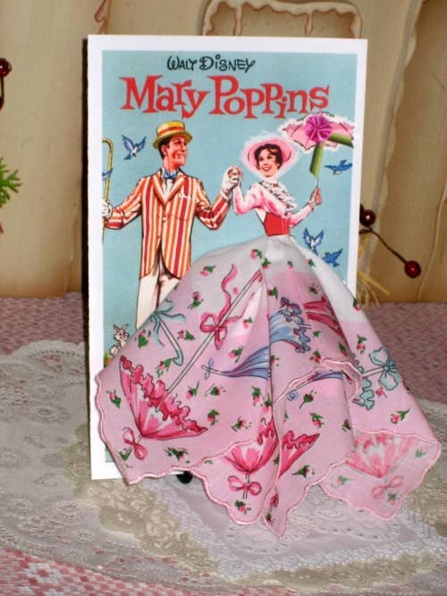 MOMENTS IN THYME - Mary Poppins Hanky Card: Pink Parasols