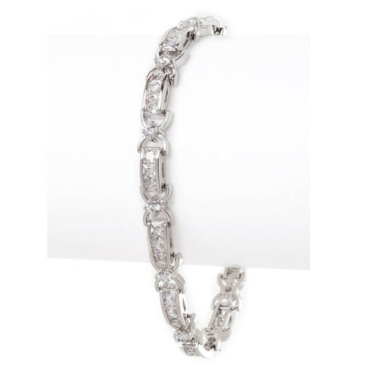 Artini Accessories - Tri Stone Cross Cubic Zirconia Tennis Bracelet: Rhodium