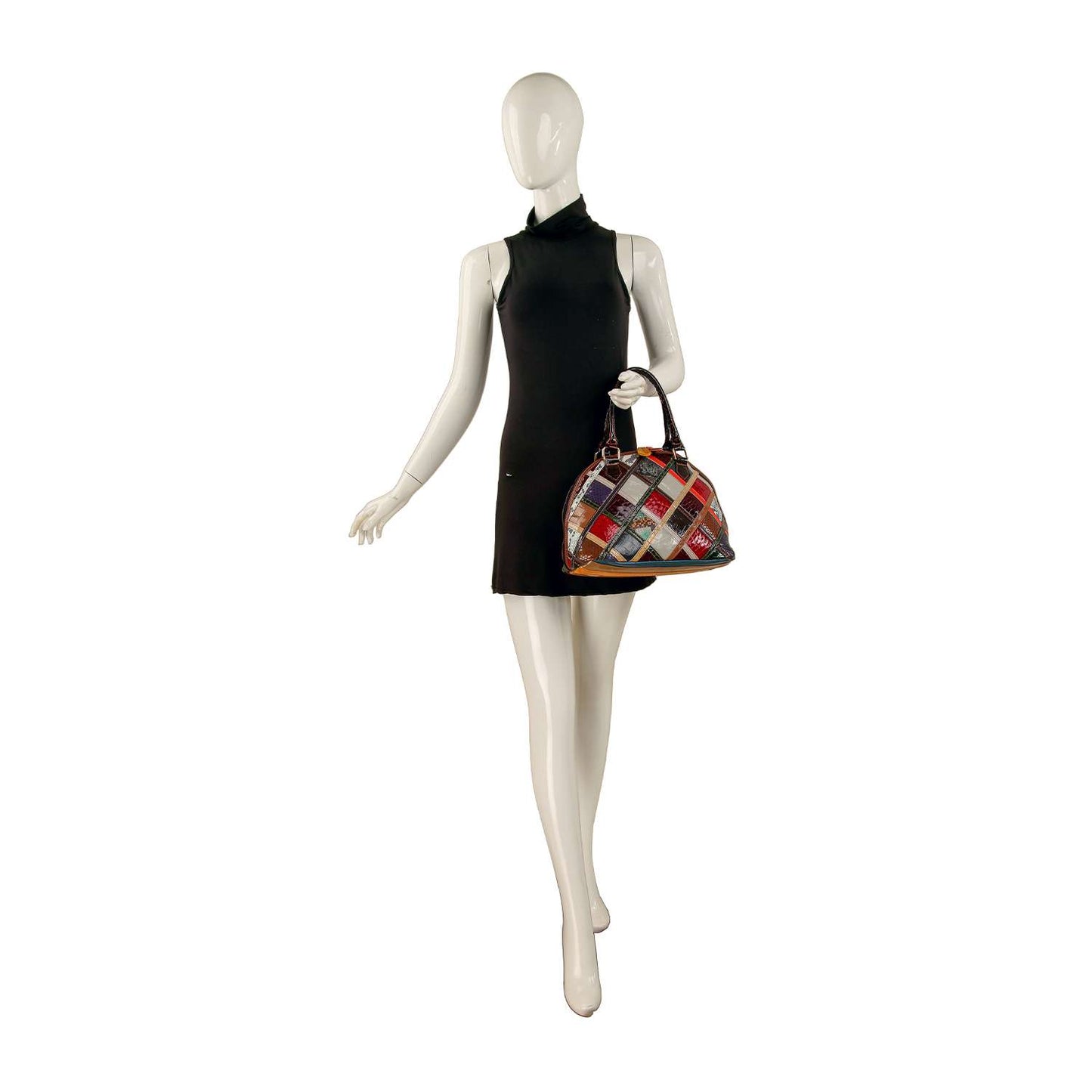 Handbag Express - Genuine Leather Patchwork Tall Satchel Handbag: Multi