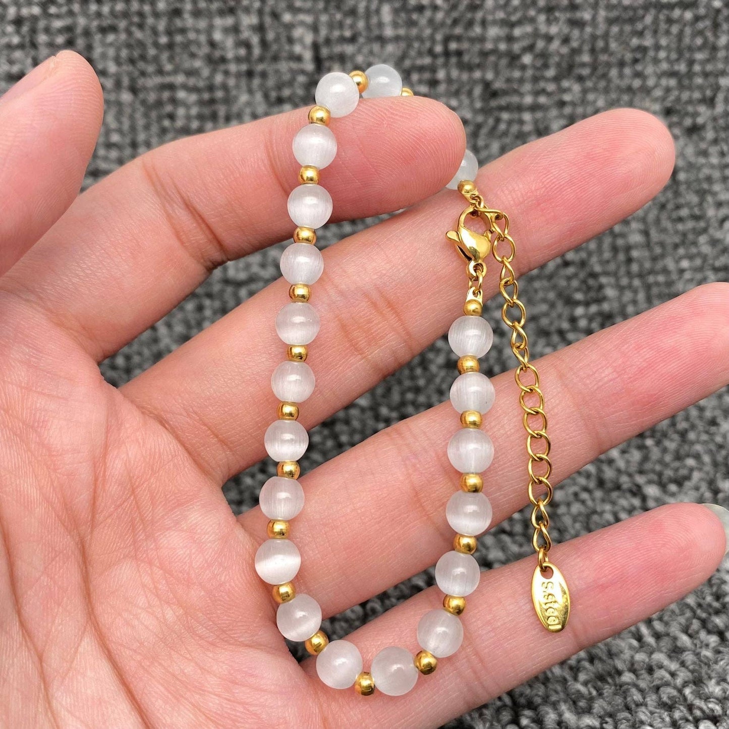 Mio Queena - Cat's Eye Stone & 18K Gold Plated SS Beaded Necklace -FGS/CS: Blue