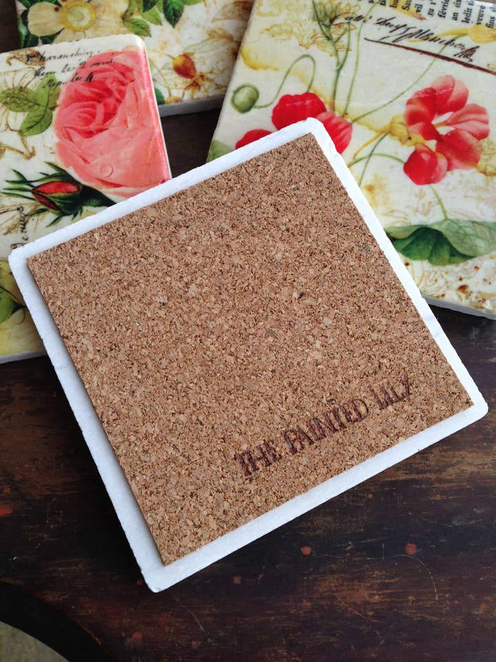 The Painted Lily - Grace's Garden stone coasters - case of 4 coasters