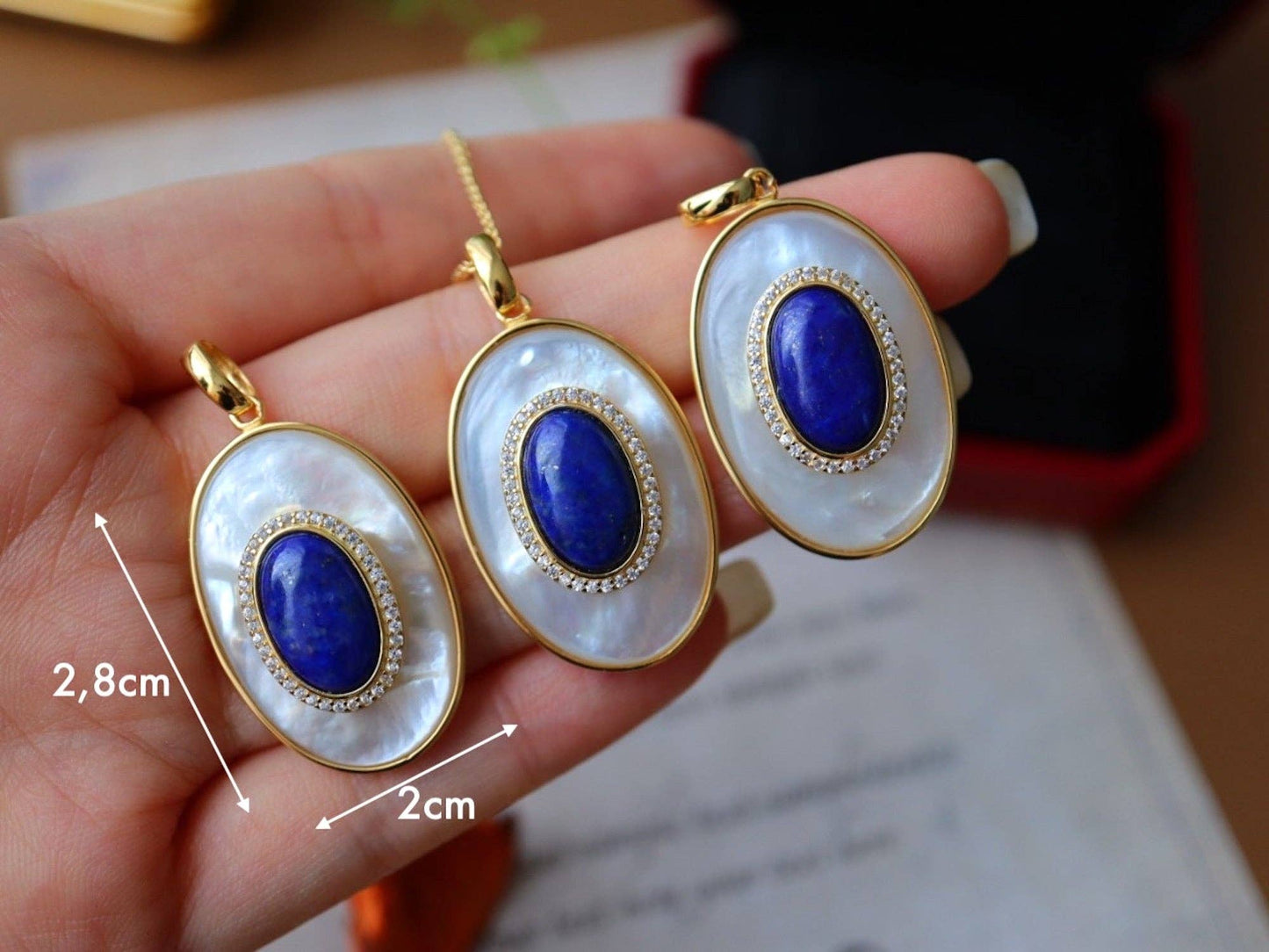 Cici’De Jewelry Amsterdam - Royal Blue Lapis Lazuli MOP Large oval pendant-Pendant Only