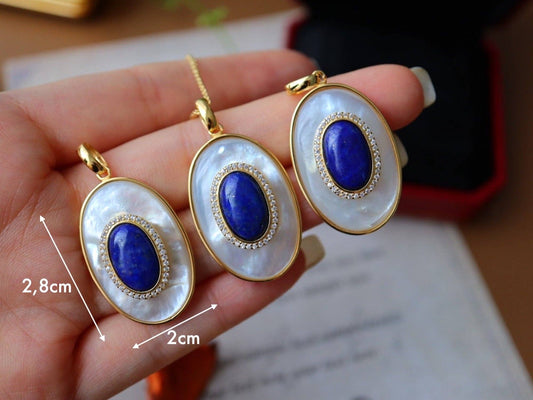 Cici’De Jewelry Amsterdam - Royal Blue Lapis Lazuli MOP Large oval pendant-Pendant Only