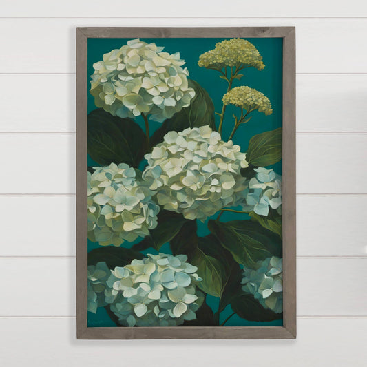 Hangout Home - Teal Hydrangeas - Flower Canvas Art - Wood Framed Floral Art: 24x36" Extra Large Canvas Art with Thick Wood Frame