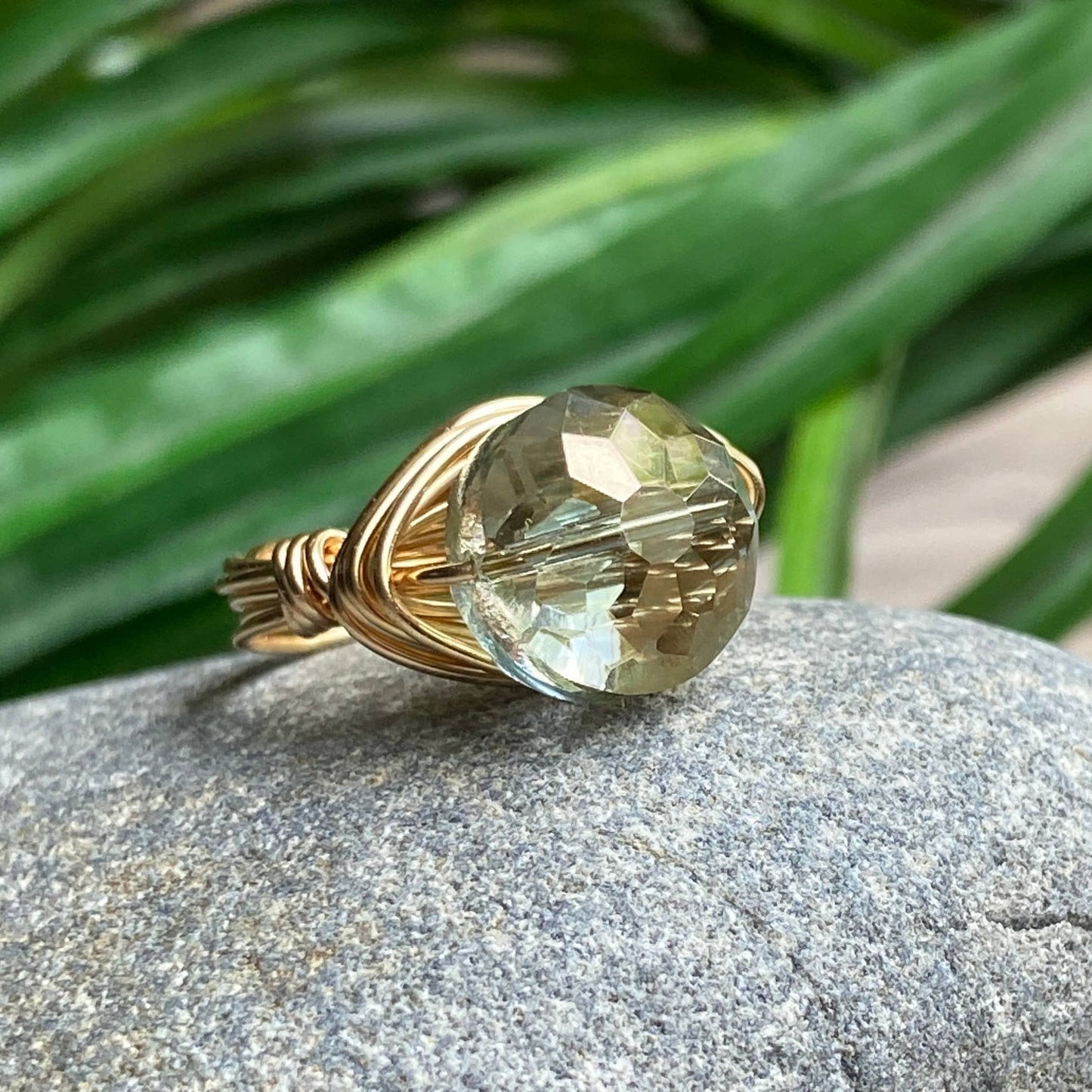 Marble Designs Jewelry - Olive Green Crystal Statement Gold Ring: Gold / 6