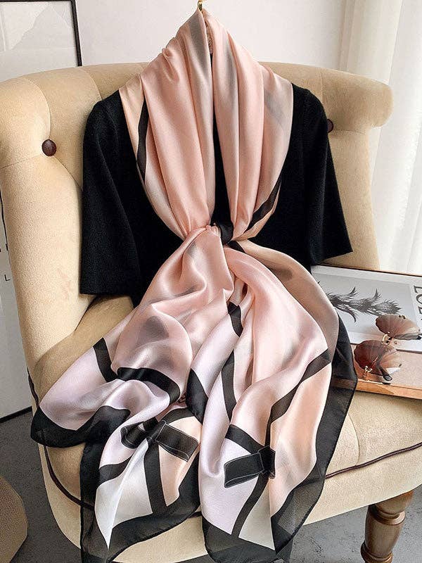 UZ Wholesale Store - Urban Bow-Embellished Printed Contrast Color Shawl: PINK-GRAY / FREE SIZE