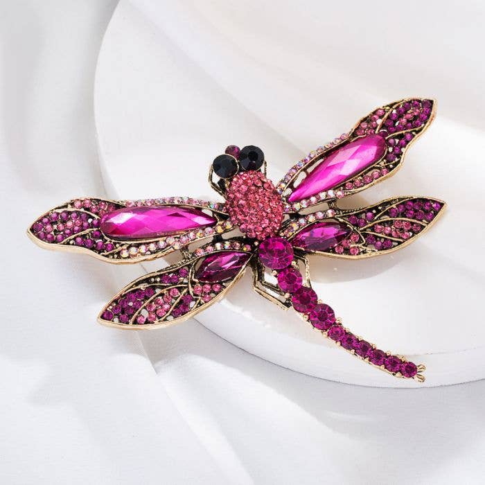 PEACH ACCESSORIES - 1540 Crystals jewelled dragonfly brooch: Blue