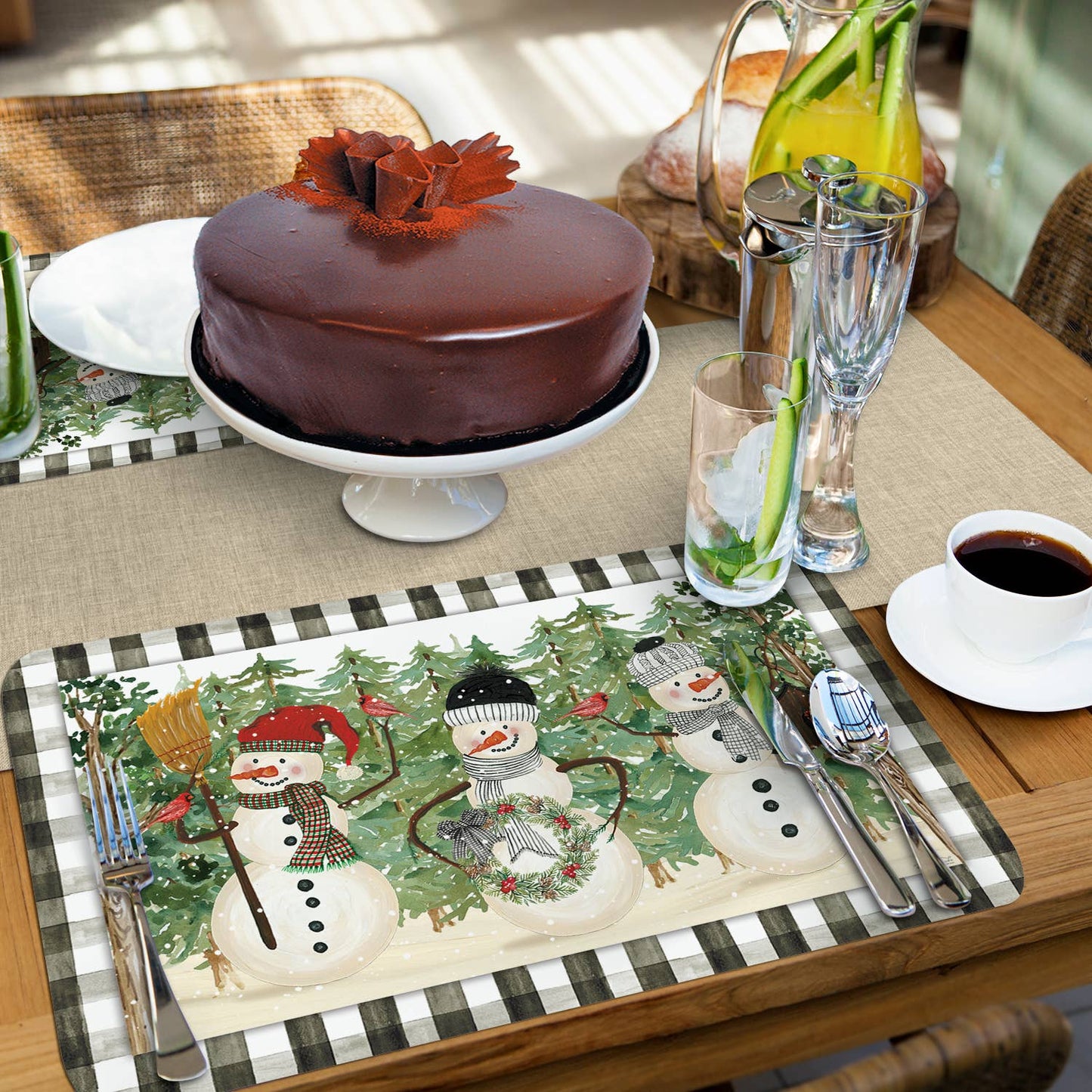 CounterArt/Highland Home/Thirstystone - Plaid Snowmen Reversible Rectangular Plastic Placemat