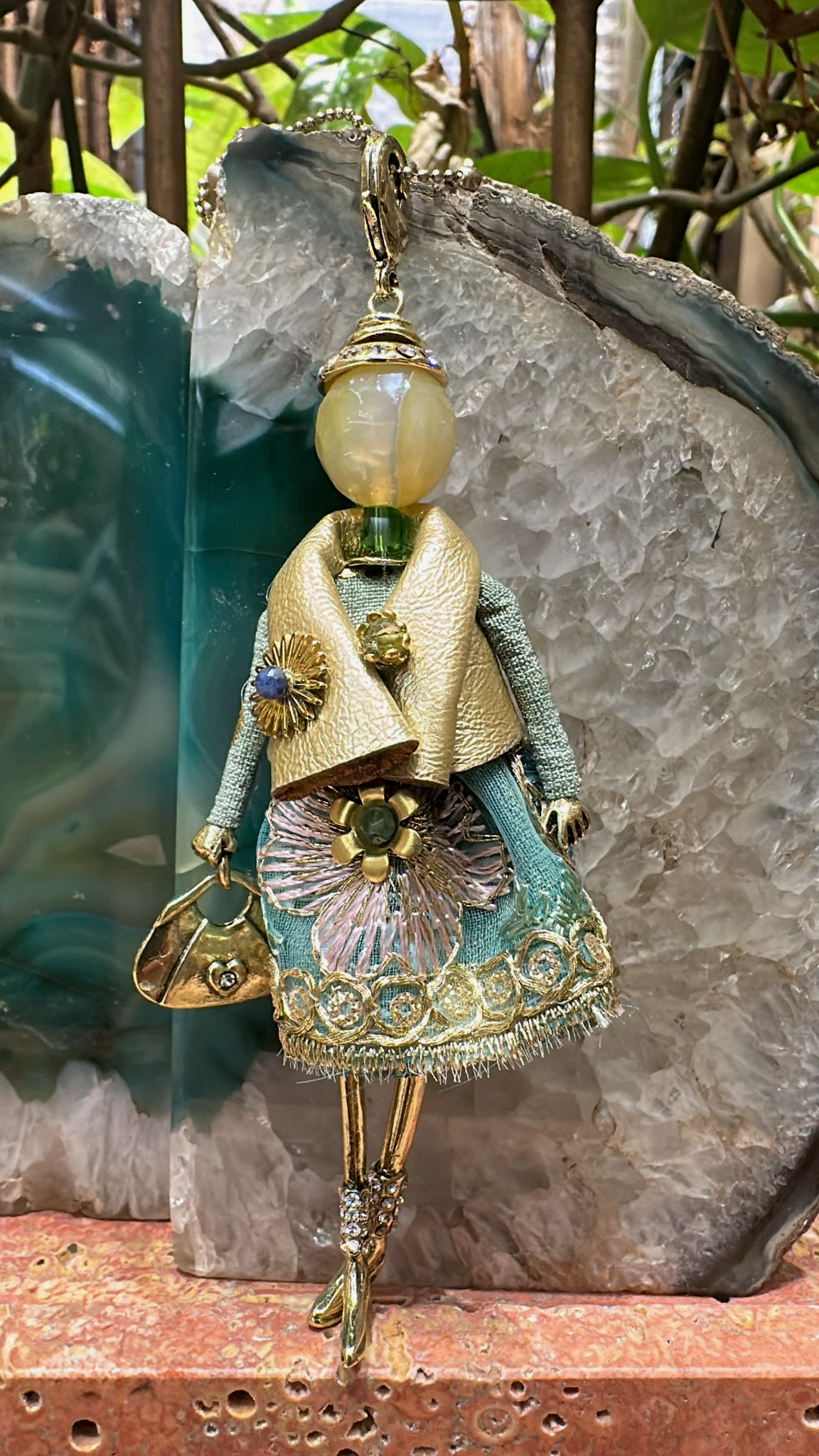 Pretty Persuasions - N23188G Stone Adorned French Doll Stainless Steel Necklace: 02 GD/Blue