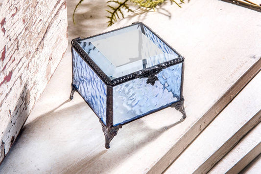 J Devlin Glass Art & Bert Anderson Collection - Blue Stained Glass Decorative Keepsake Box J Devlin Box 837