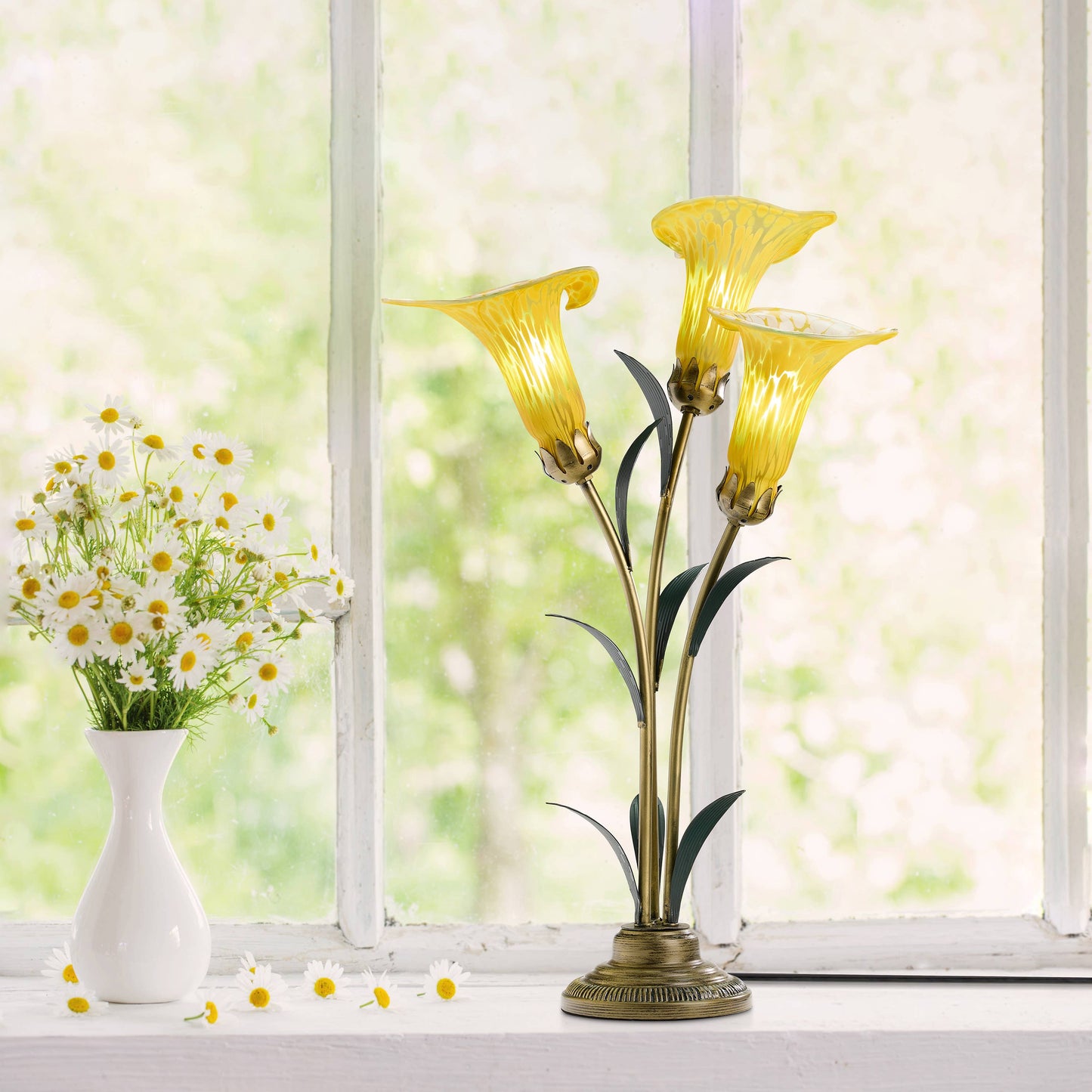 River of Goods - 23.5"H Yellow 3 Shade Handblown Glass Calla Lily Table Lamp