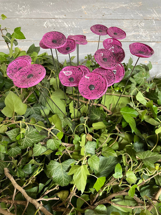 CARNEOL GLASS - Small Glass Flower For Inside In Fuscia-Black
