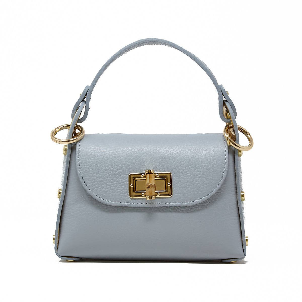 German Fuentes Handbags - GF1075 GENUINE ITALIAN LEATHER  BAMBOO CLASP, CROSSBODY BAG: PEWTER