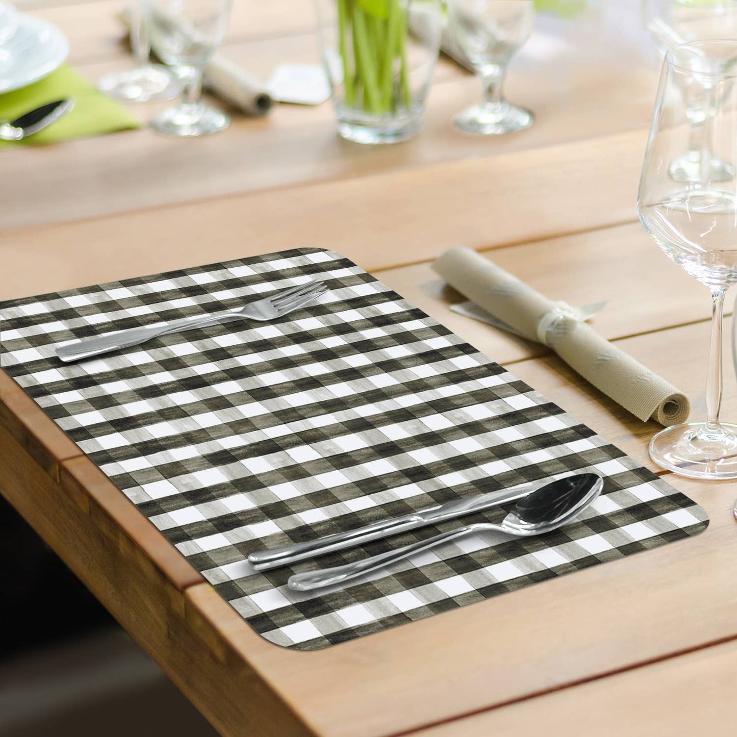 CounterArt/Highland Home/Thirstystone - Plaid Snowmen Reversible Rectangular Plastic Placemat