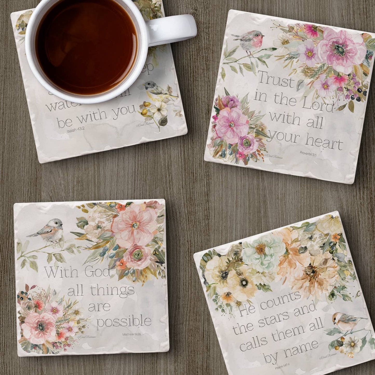 CounterArt/Highland Home/Thirstystone - Sunny Scriptures Assorted Image Tumbled Tile Coaster 4 Pack