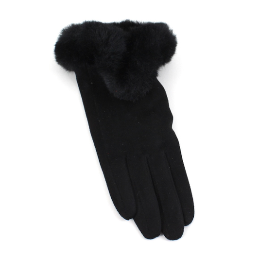 Pretty Persuasions - A24017 Faux Fur Trim Gloves (Velvet-Like): 01 Black