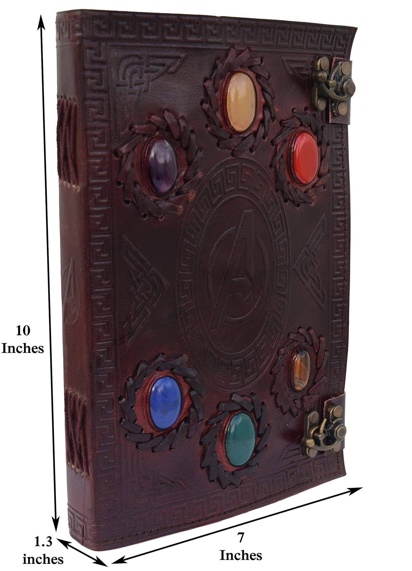 Immart Global LLC - Handmade Leather Journal With Avengers embossed Stone Diary: Brown / Unlined