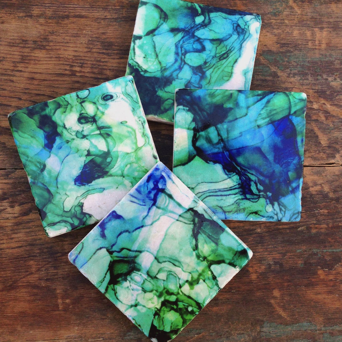 The Painted Lily - Ocean Blues stone coasters - case of 4