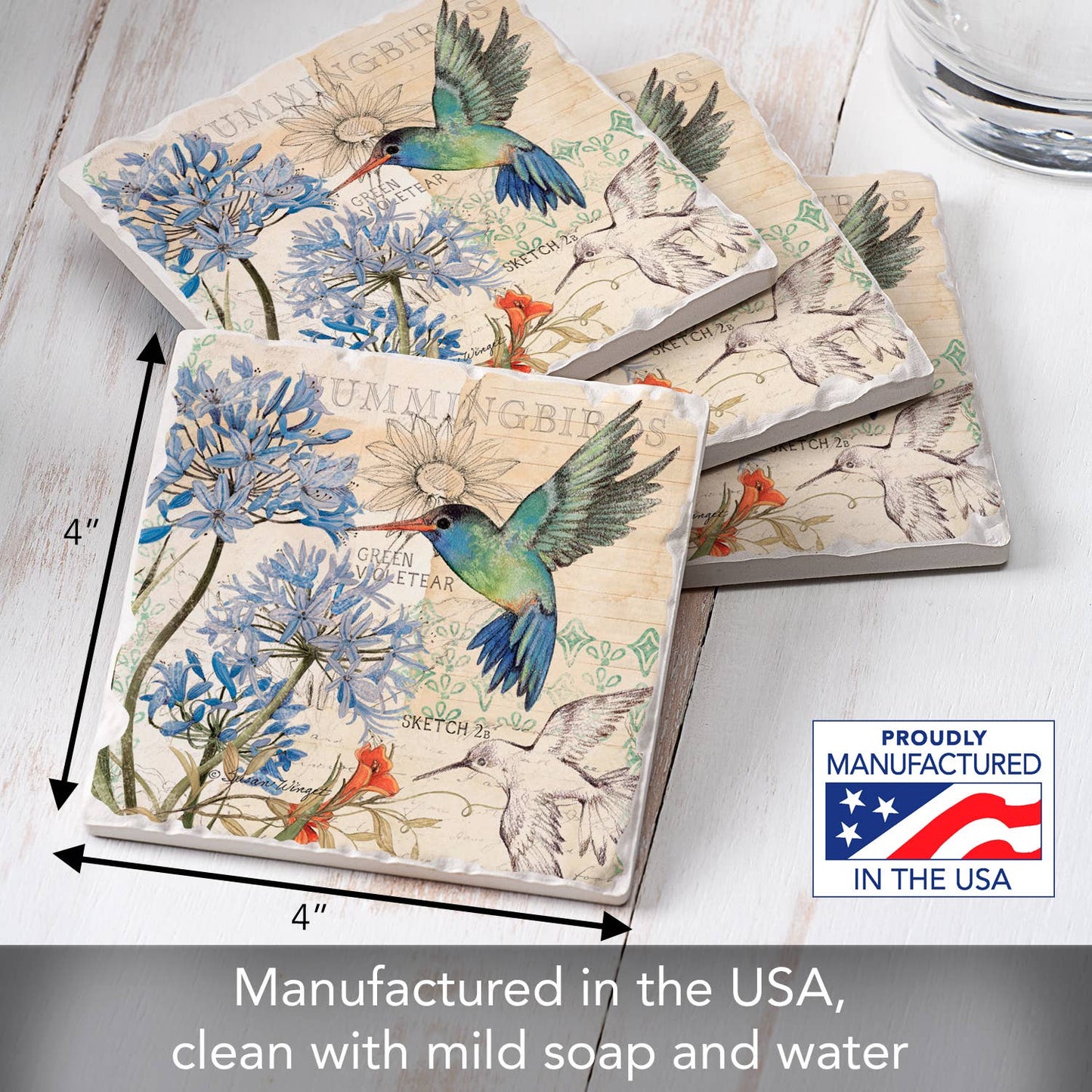 CounterArt/Highland Home/Thirstystone - "Hummingbird Study" 4 Pack Tumbled Tile Coasters