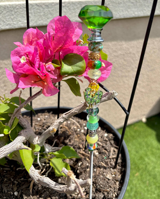 Sea of Bliss Shop - Fairy Garden Plant Stakes, Sun Catcher, Handcrafted: Green / No Charm / 13 inch