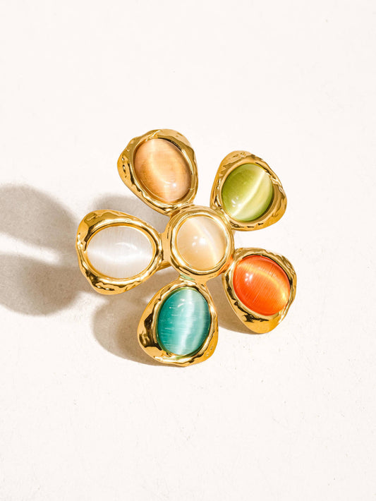 Flânerie by MAIQ - Stephane 18K Non-Tarnish Vintage Stone Floral Ring: Multi-Colored