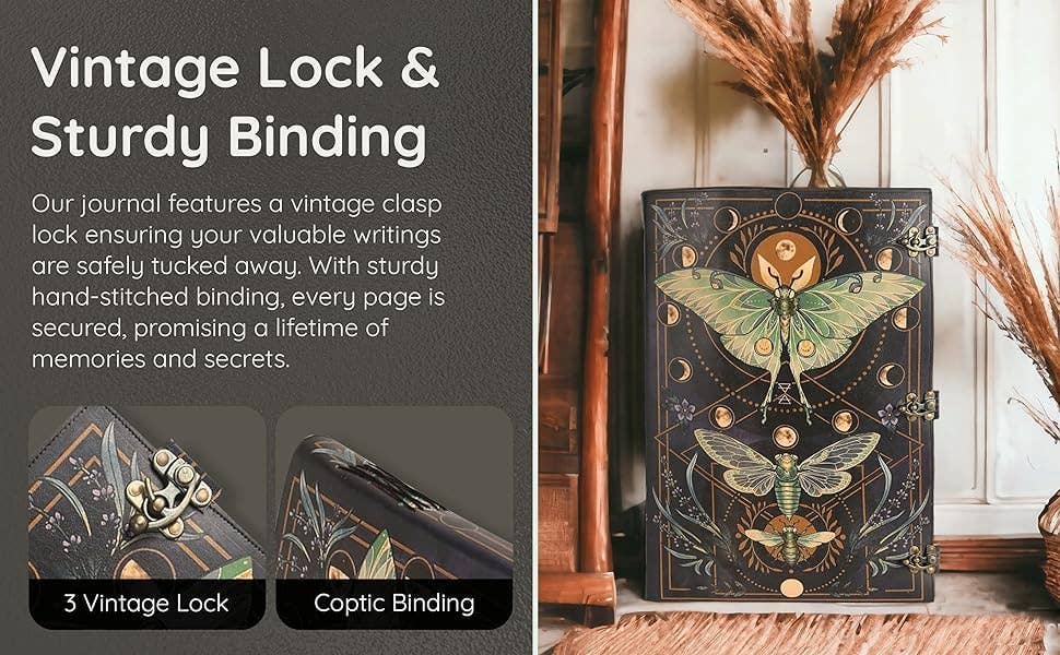 Tuzech Leather - Book of Spell LeatherBound Huge Journal Grimoire Print Diary: 22 Inches / Lady Green
