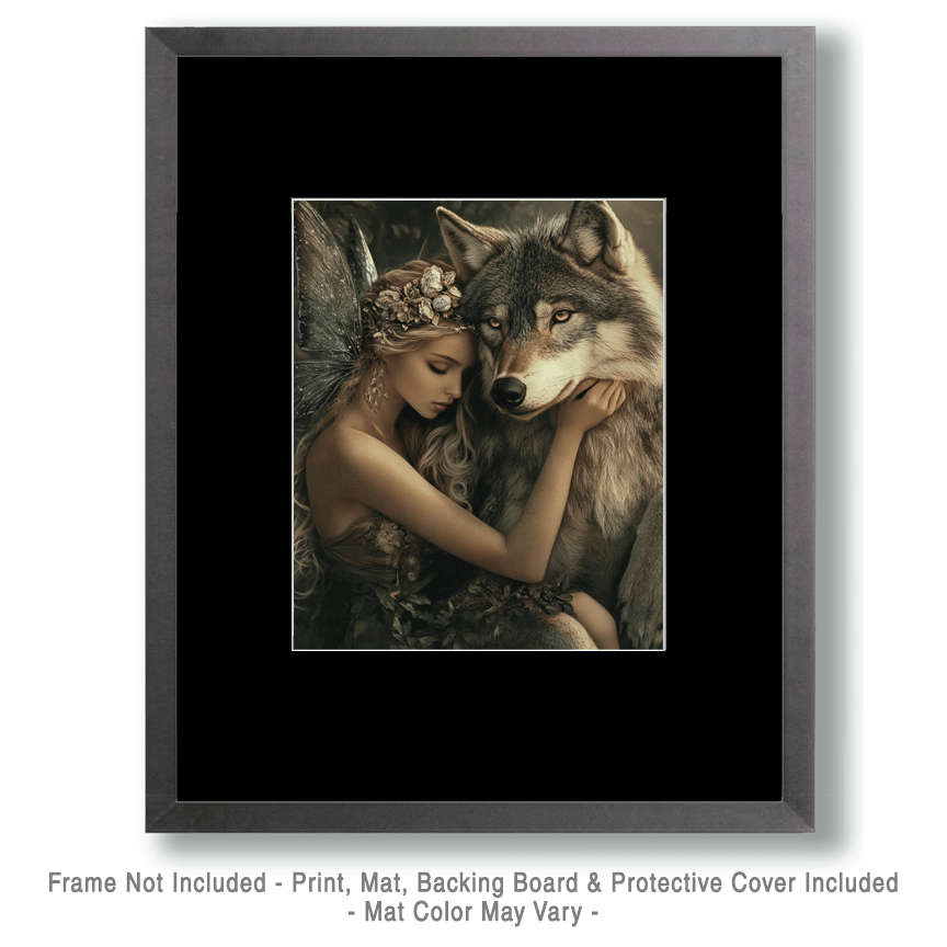 Mowbi - Fairy with Her Wolf  - Fairies Wall Art Prints – 8″x10″ Artwork for 11″x14″ Frame