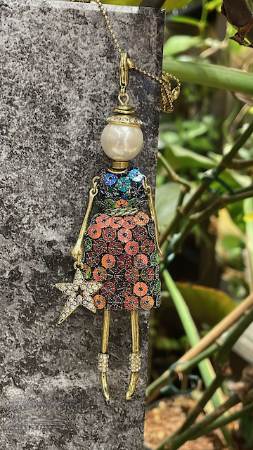 Pretty Persuasions - N23188D Stone Adorned French Doll Stainless Steel Necklace: 08 Magenta/Green