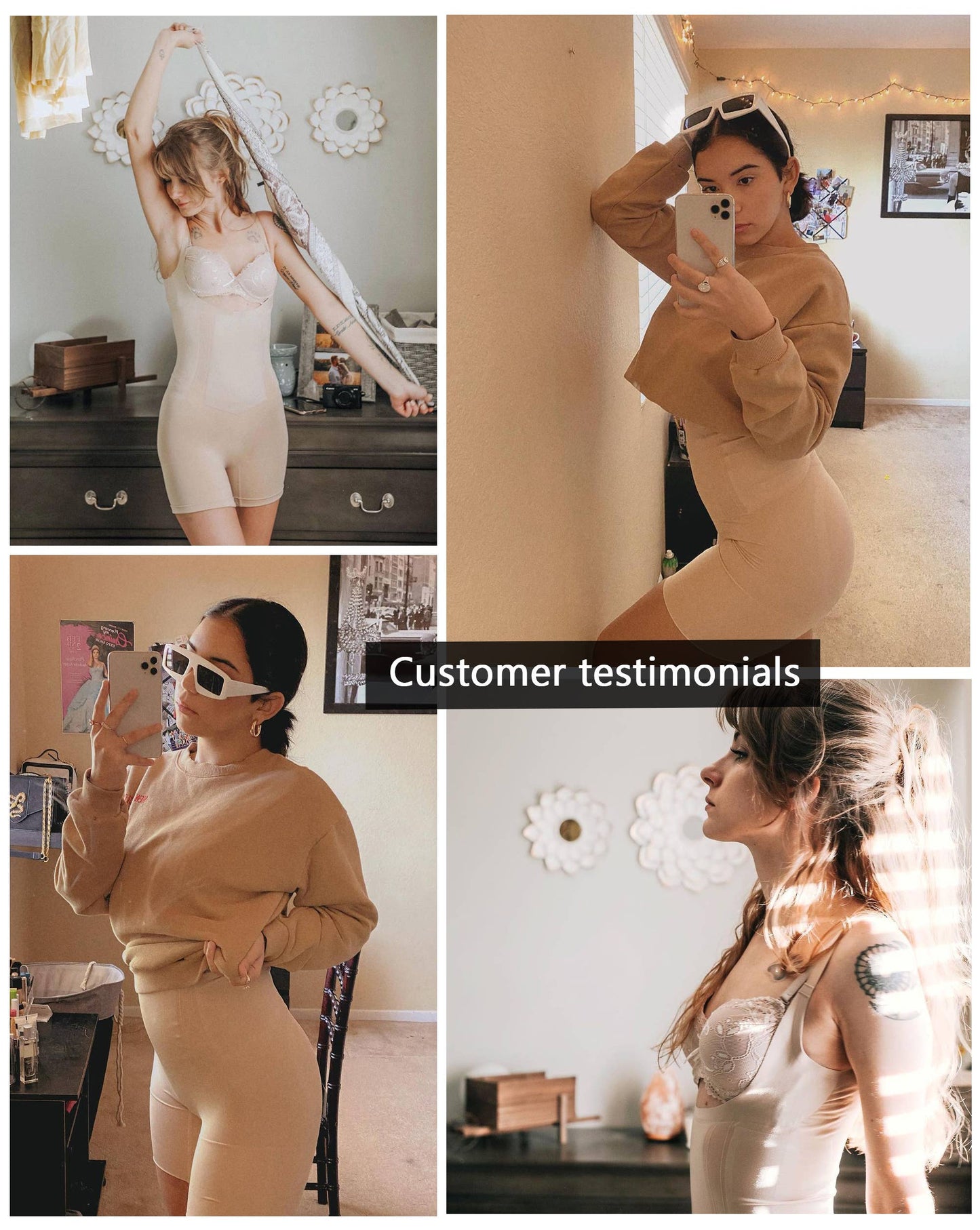 SHAPERX - SHAPERX Open-Bust Mid-Thigh Bodysuit shapewear: M / Beige