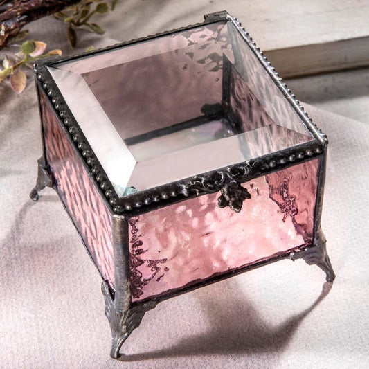 J Devlin Glass Art & Bert Anderson Collection - Pink Glass Jewelry Keepsake Trinket Box J Devlin Box 903