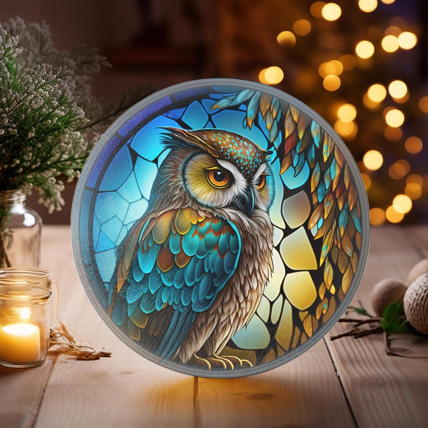 Fernville Creations - Owl Tempered Glass Cutting & Serving Board, Wedding Gift: 12 Inch
