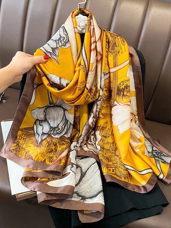 UZ Wholesale Store - Floral Printed Sun Protection Shawl&Scarf: YELLOW / One_size