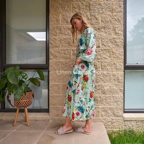 Linen Connections - Kimono Cotton Kimono Bathrobe Frida Valentines Day GiftBird
