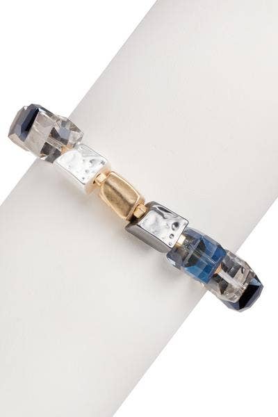 SAACHI - Faceted Bead Stone Bracelet With Magnetic Clasp: Navy