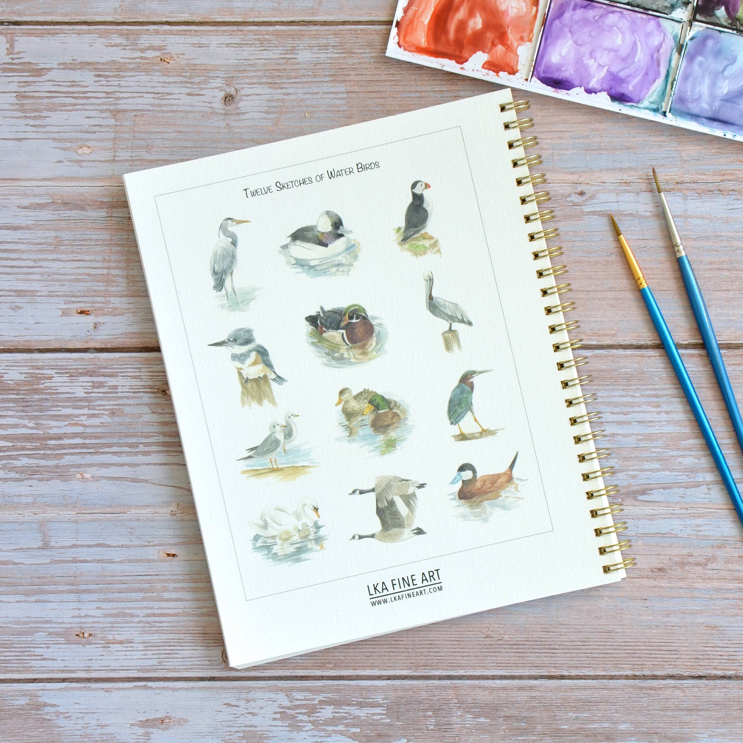 LKA Fine Art - Watercolor workbook, Water Birds Themed Watercoloring book
