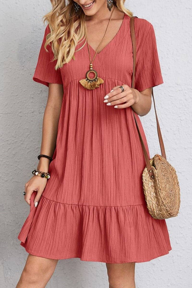 NINEXIS - CWDSD8232_SUMMER LOOSE CASUAL SHORT-SLEEVED DRESS: BROWN / (M) 1