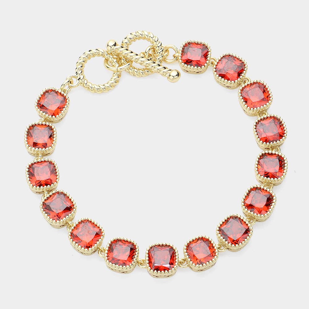 Sensibling Corp. - 14K Gold Plated Square CZ Stone Link Evening Toggle Bracelet: Blue