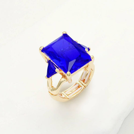 Sensibling Corp. - Rectangle Crystal Stretch Ring: Blue