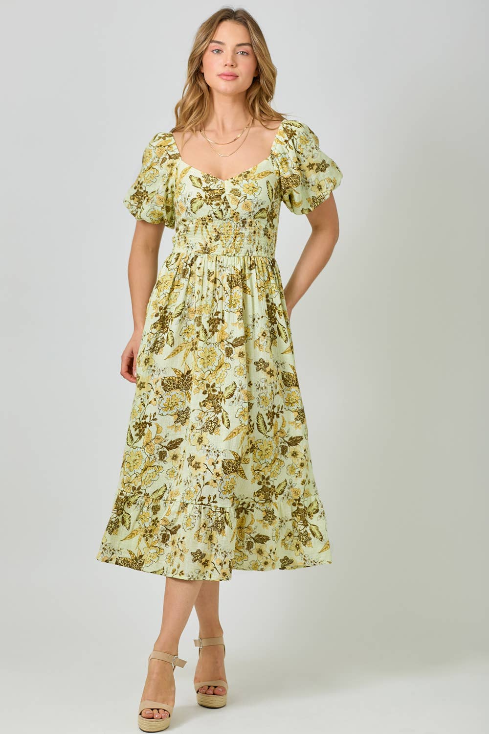 Mystree - 60945 Balloon Sleeve Long Dress: Ocean Blue / Small