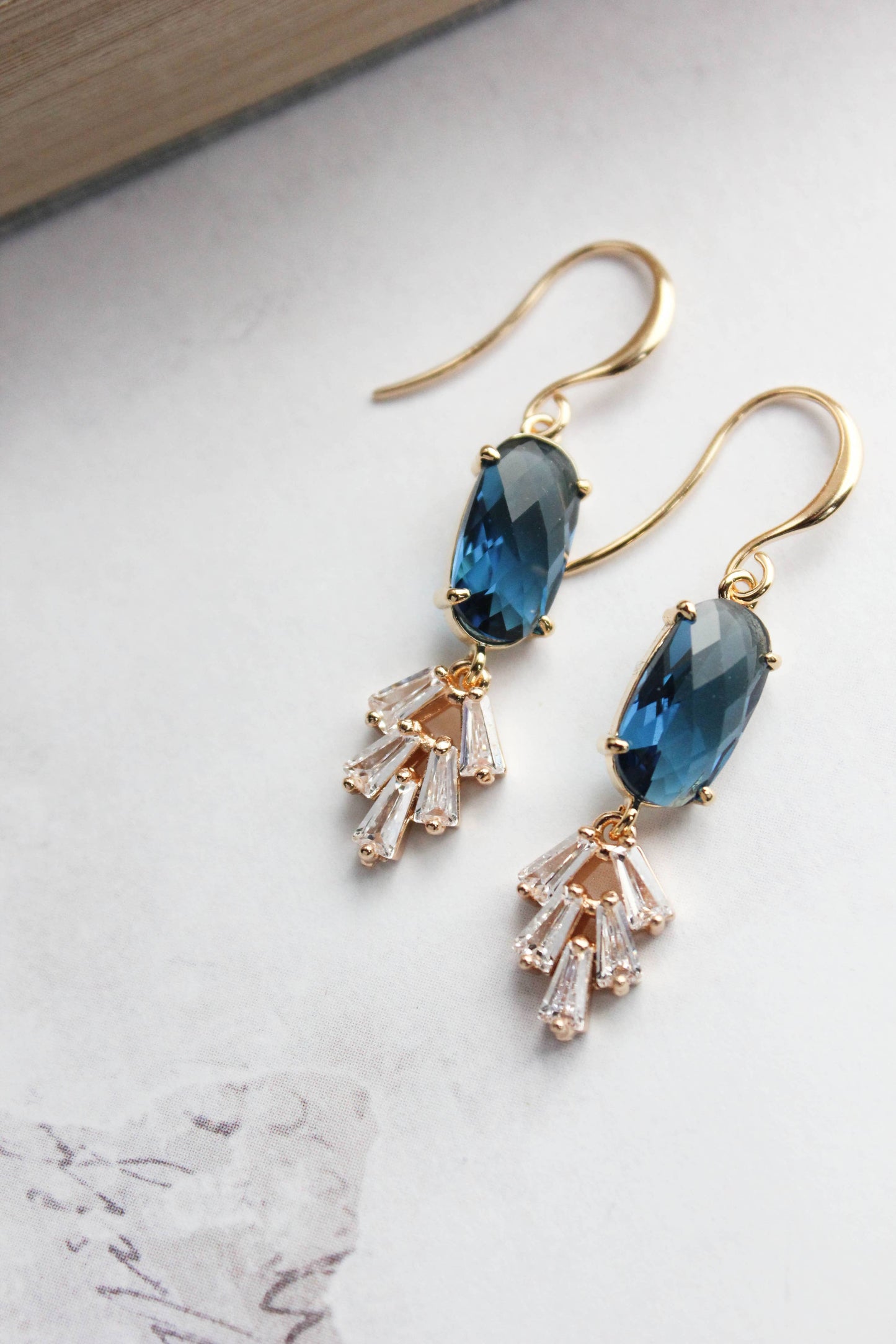 A Pocket of Posies - Art Deco Earrings | Sparkling Leaf Earrings (4 colors): Navy Blue