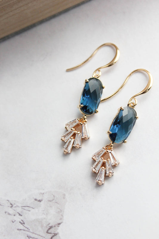 A Pocket of Posies - Art Deco Earrings | Sparkling Leaf Earrings (4 colors): Navy Blue