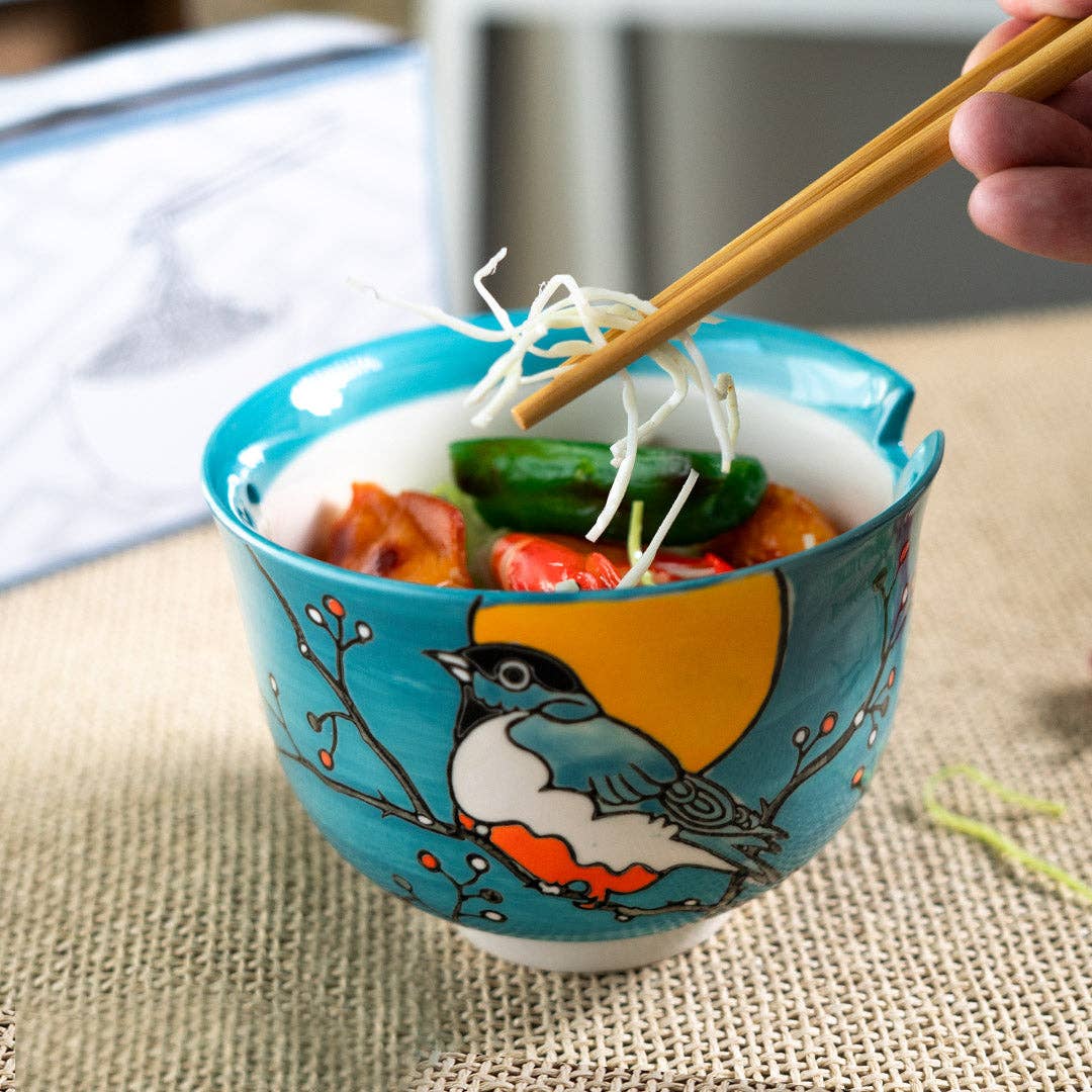 Urban Tokyo - 18oz 5"D Donburi Bowl With Chopsticks Set Robin (4/16)