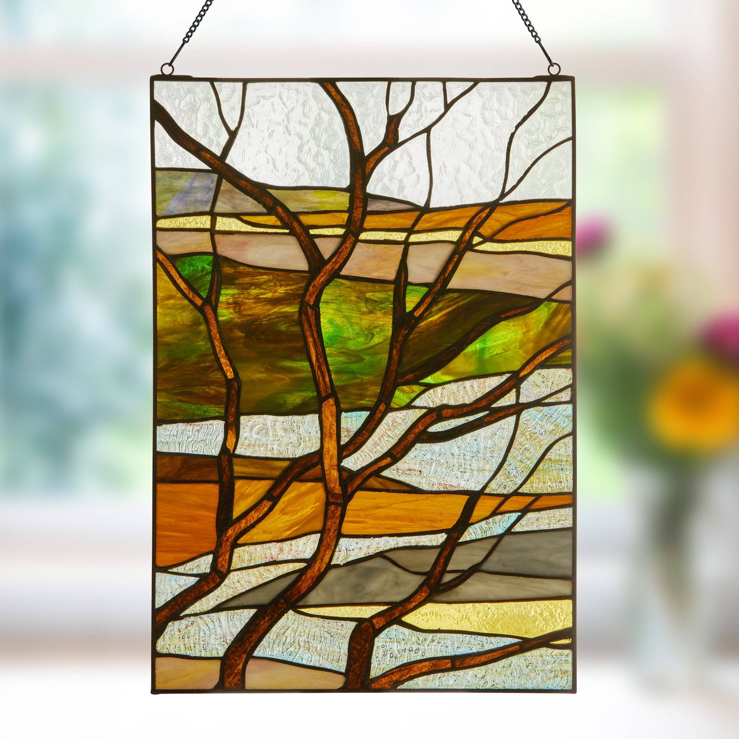 River of Goods - 20"H Fall Treescape Stained Glass Window Panel