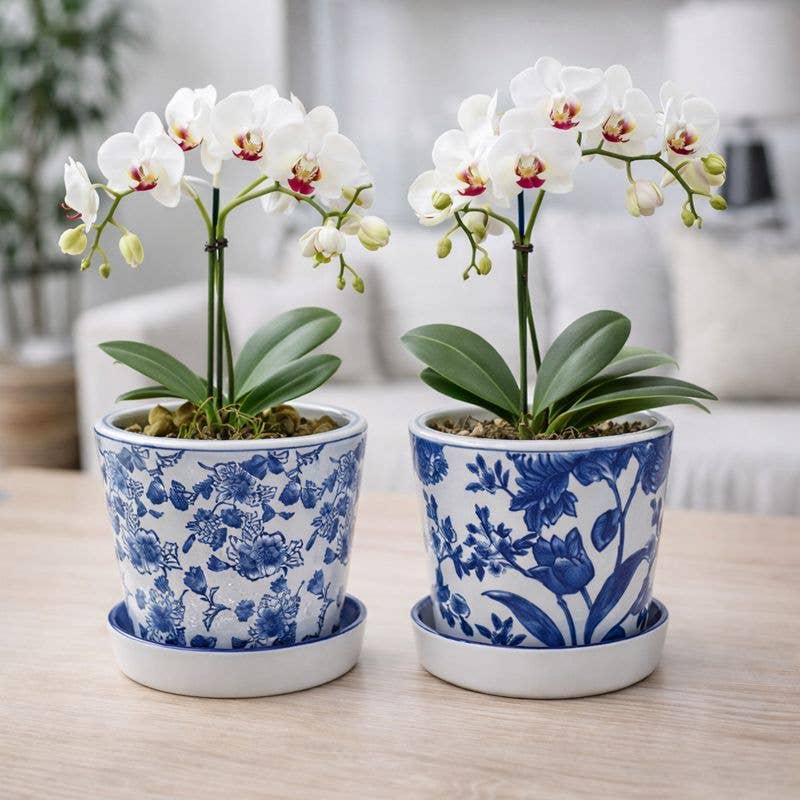 Napco - Blue and White Floral Planters, 2 Assorted  Item # 12609