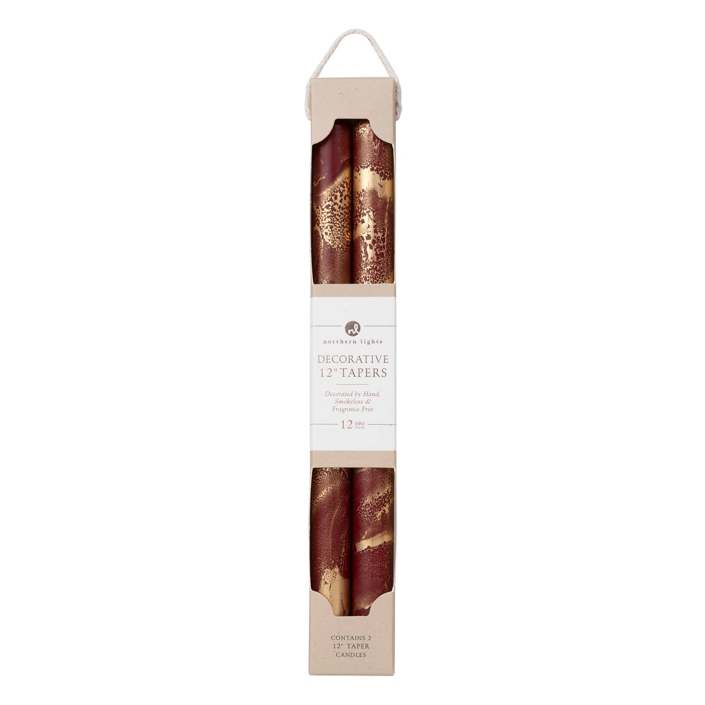 Northern Lights - 12" Decorative Taper Candles 2pk: Terra Cotta w/ Gold