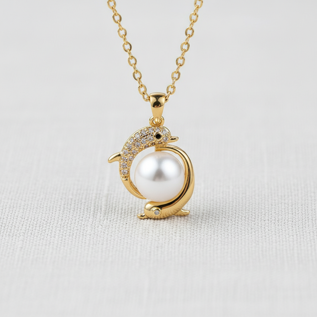 camilla dovey - Intertwined Dolphin and Pearl Pendant Necklace