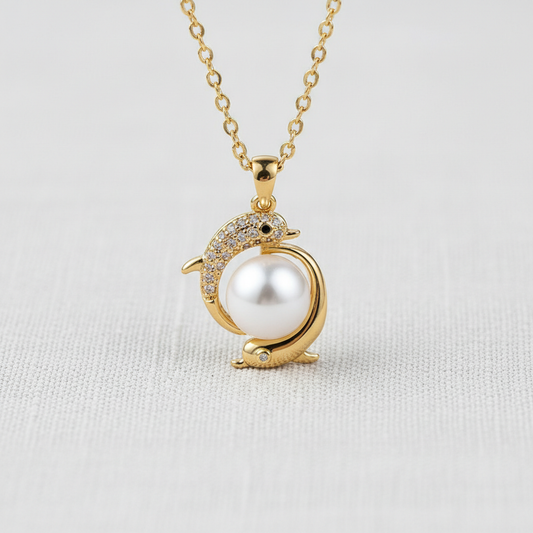camilla dovey - Intertwined Dolphin and Pearl Pendant Necklace