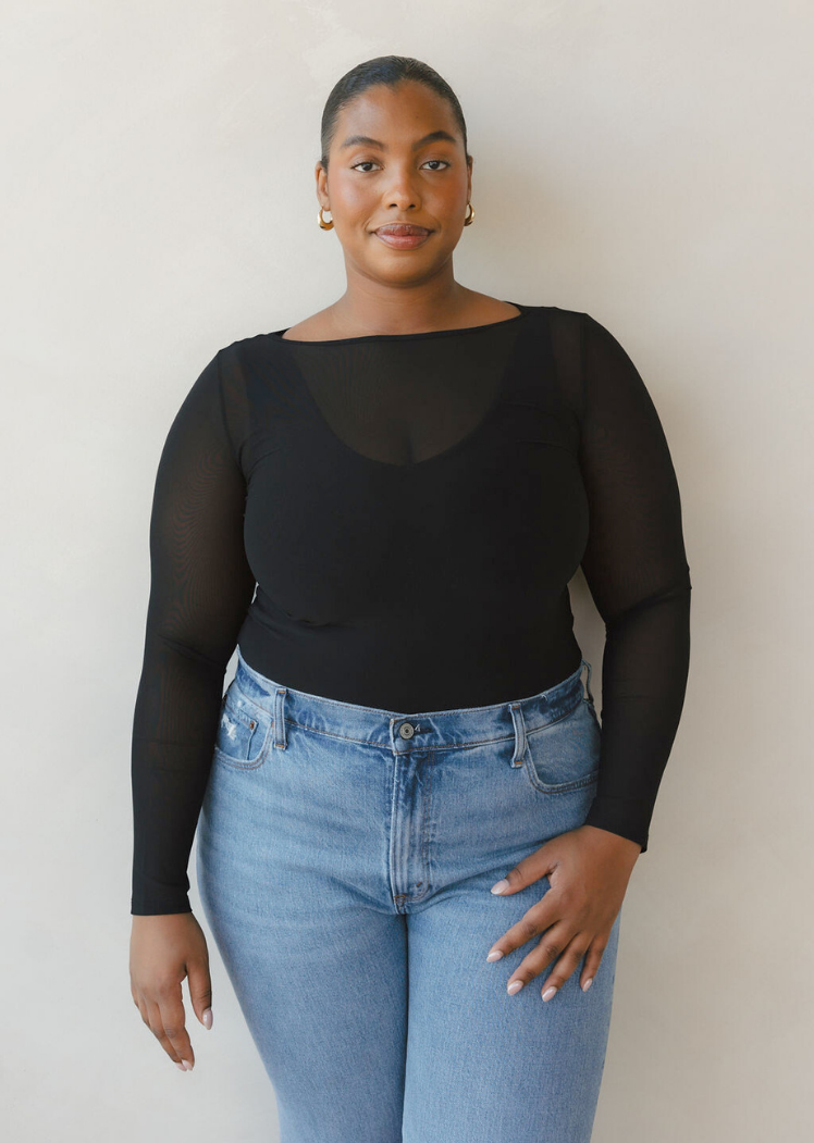 ELIETIAN - Sheer Long Sleeve Top: Curvy