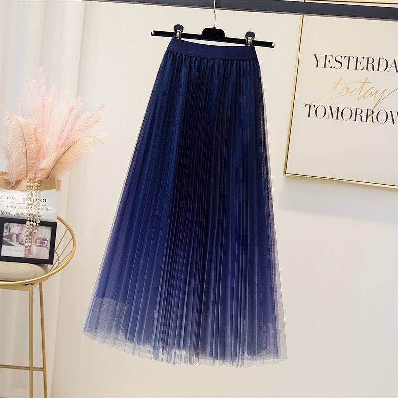 PEACH ACCESSORIES - SK116 Pleated skirt in graduated two tone effect: Blue