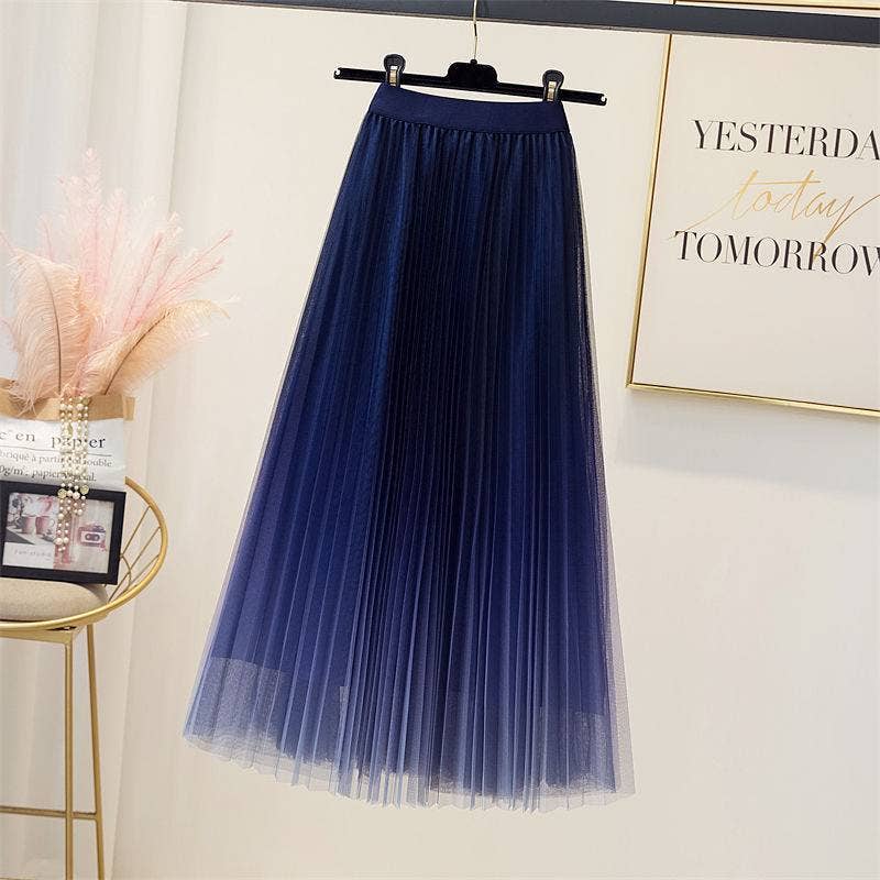 PEACH ACCESSORIES - SK116 Pleated skirt in graduated two tone effect: Navy